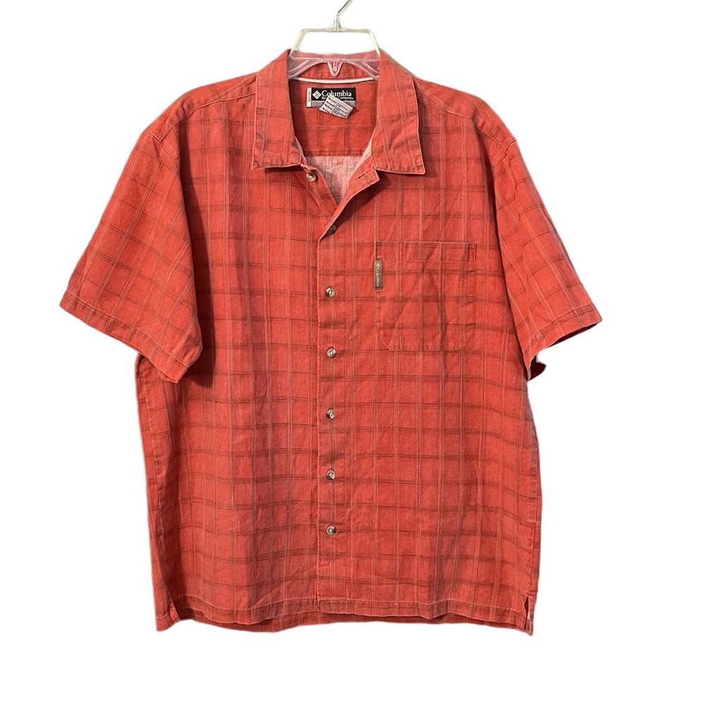 Columbia Skirt Men’s Button Down With Collar Shorts Sleeve Color Oranges Size M
